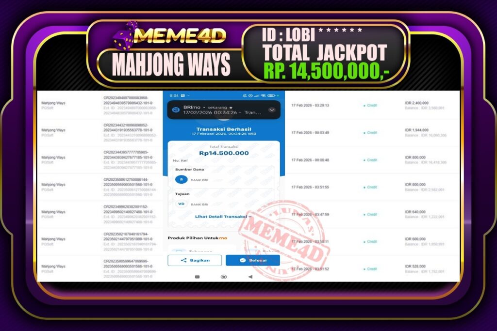 Bukti Jp MEME4D Slot Online 17 February 2026