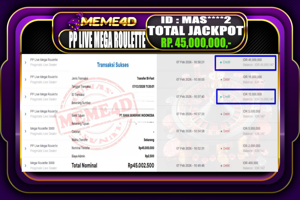 Bukti Jp MEME4D Casino Online 07 February 2026