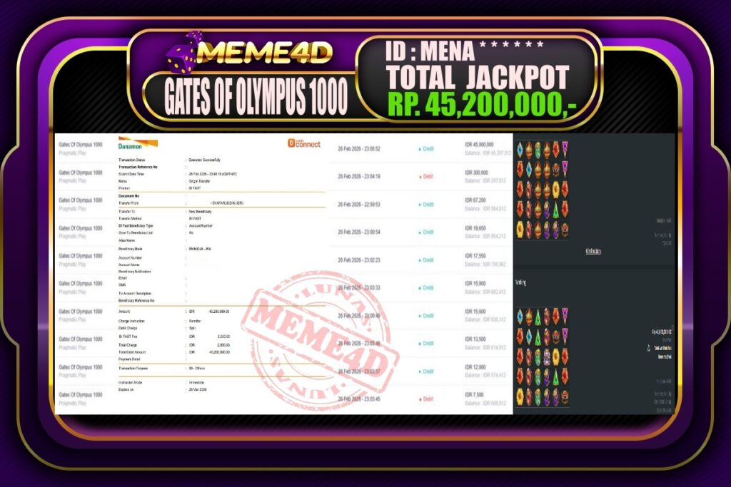 Bukti Jp MEME4D Slot Online 27 February 2026
