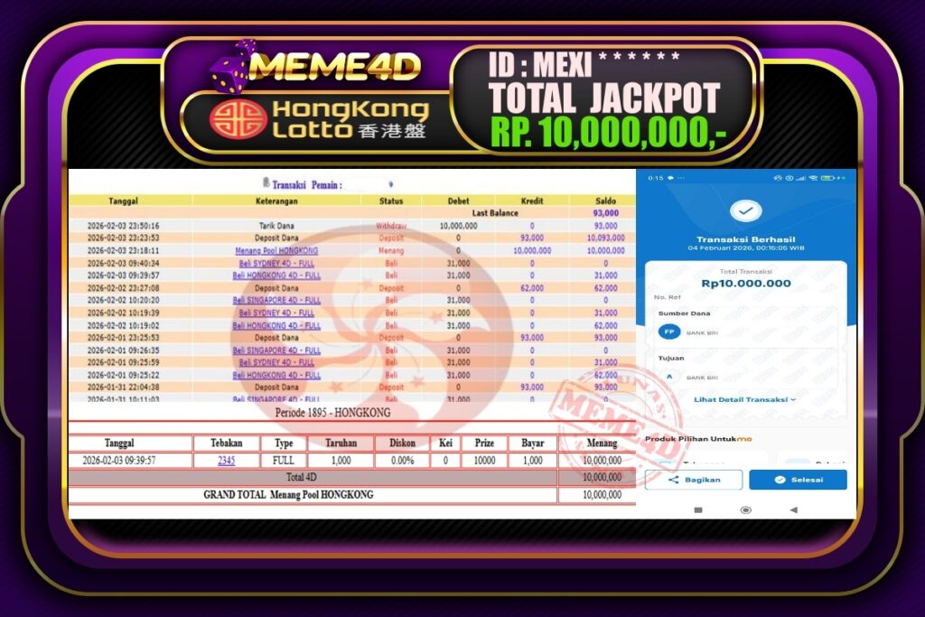 Bukti Jp MEME4D Togel Online 04 February 2026
