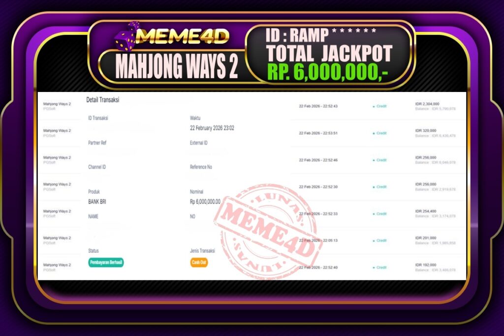 Bukti Jp MEME4D Slot Online 23 February 2026