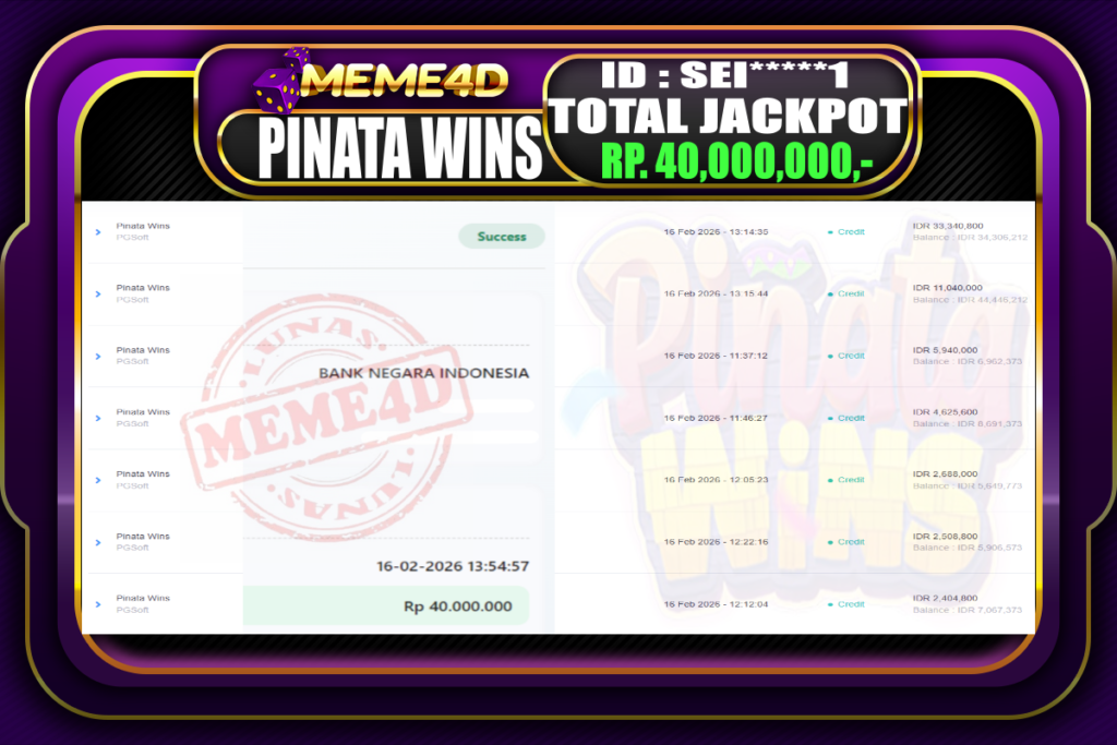 Bukti Jp MEME4D Slot Online 16 February 2026