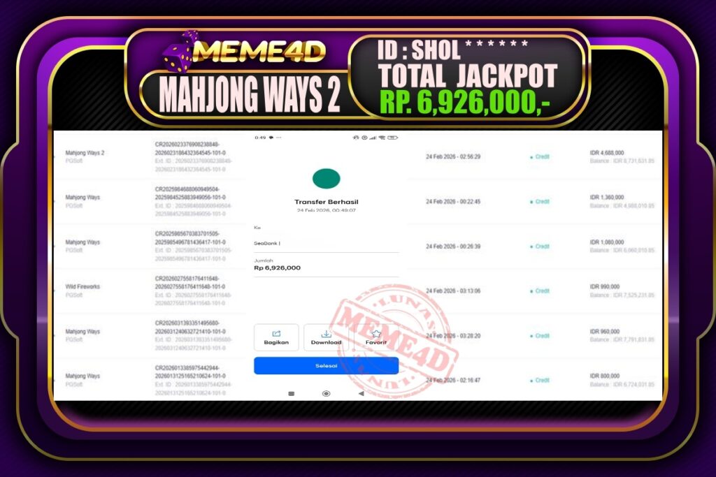Bukti Jp MEME4D Slot Online 24 February 2026