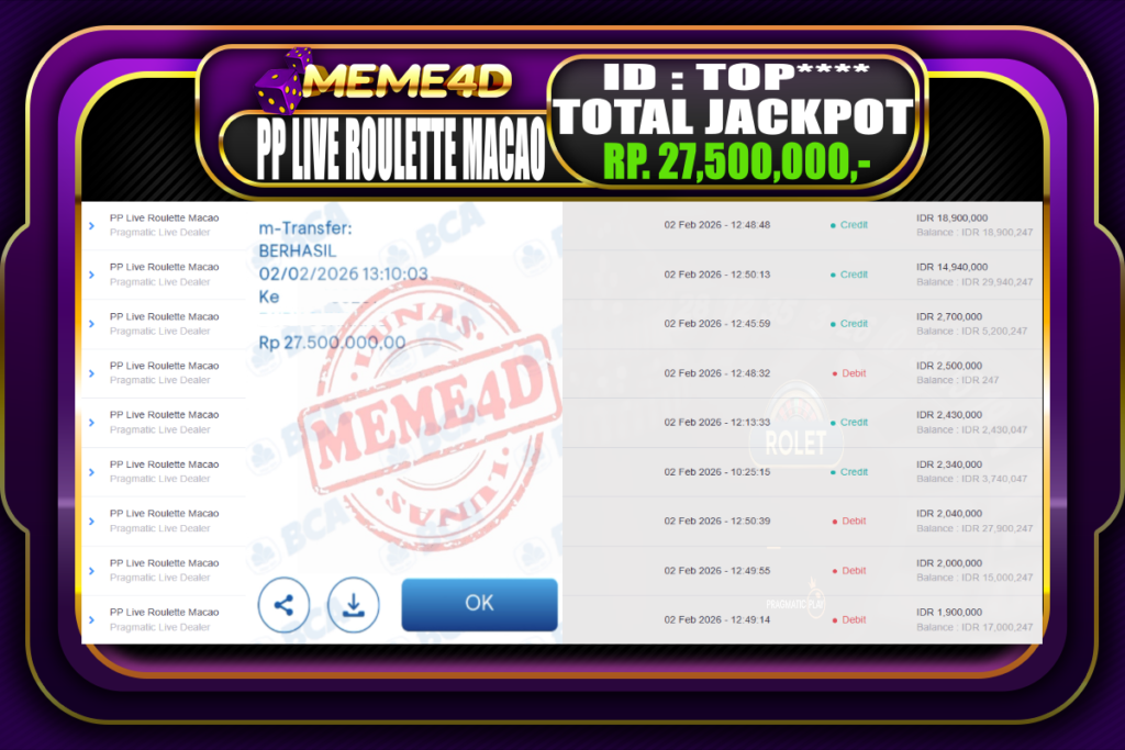 Bukti Jp MEME4D Casino Online 02 February 2026