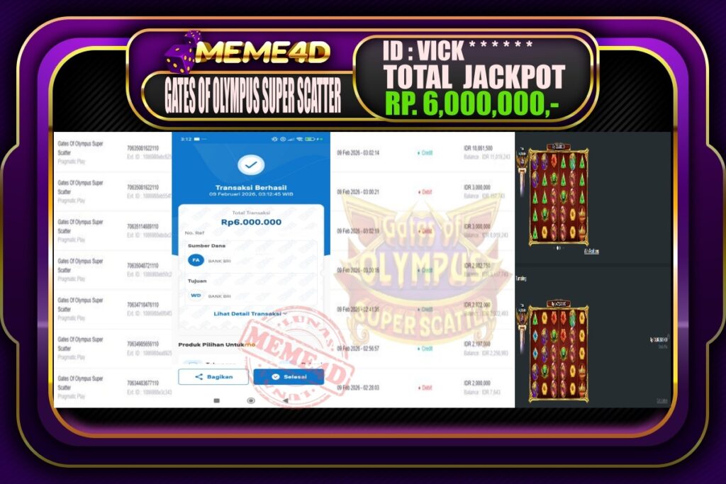 Bukti Jp MEME4D Slot Online 09 February 2026