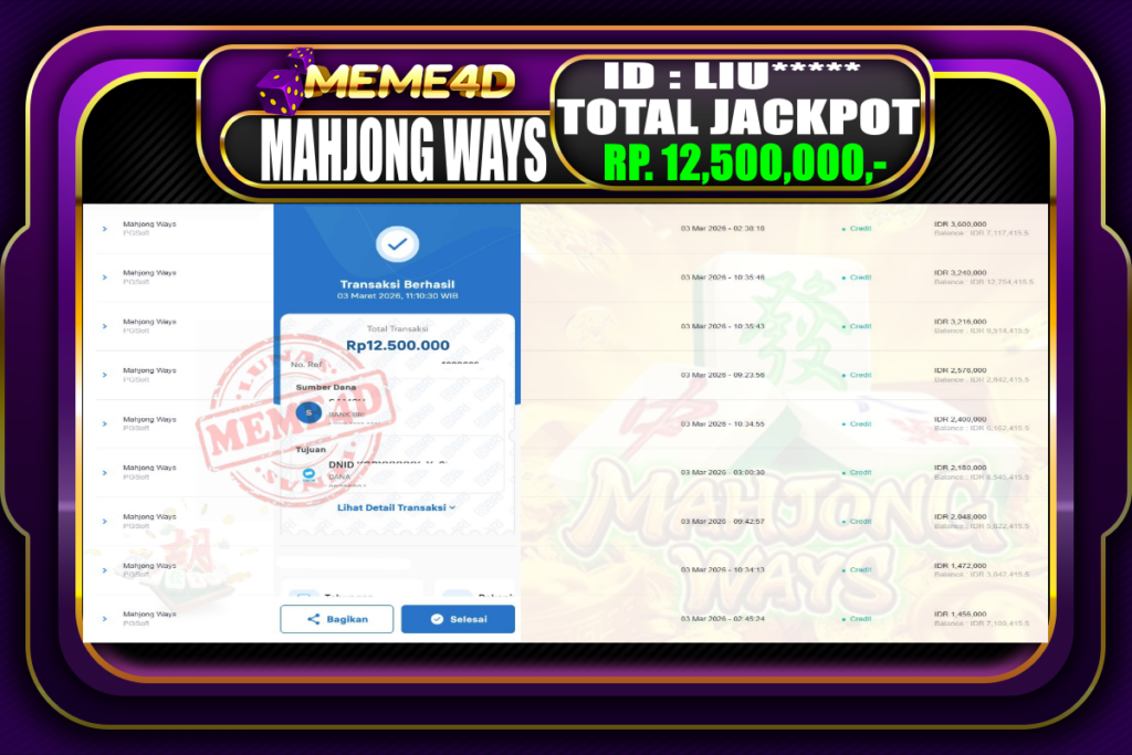 Bukti Jp MEME4D Slot Online 03 March 2026