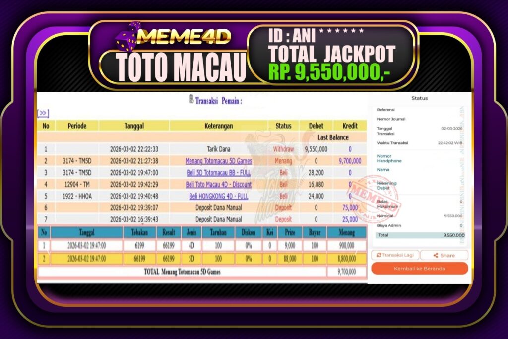 Bukti Jp MEME4D Togel Online 03 March 2026