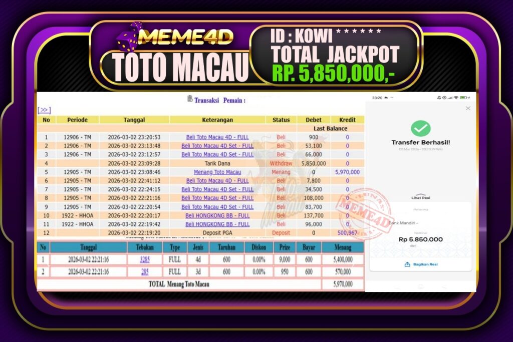 Bukti Jp MEME4D Togel Online 03 March 2026