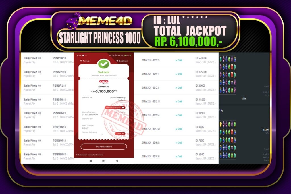 Bukti Jp MEME4D Slot Online 01 March 2026