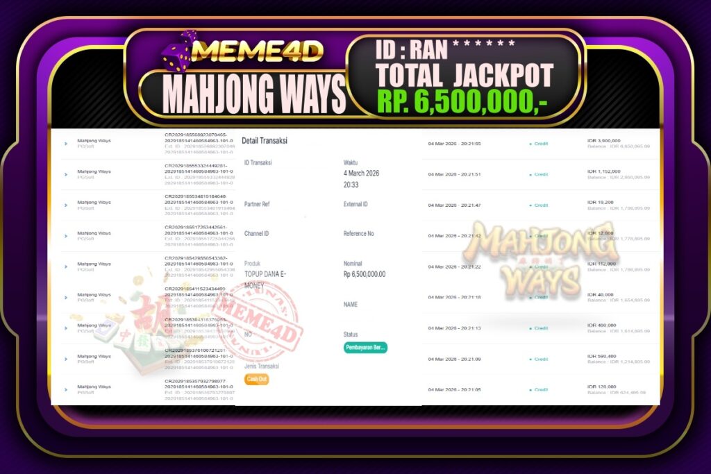 Bukti Jp MEME4D Slot Online 05 March 2026